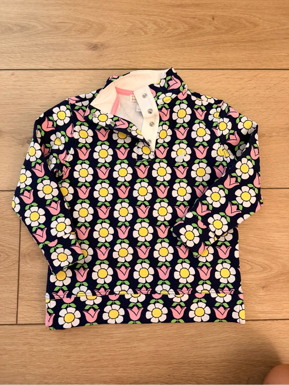 The Beaufort Bonnet Company Navy Floral Snap Pullover - Pink, White & Yellow